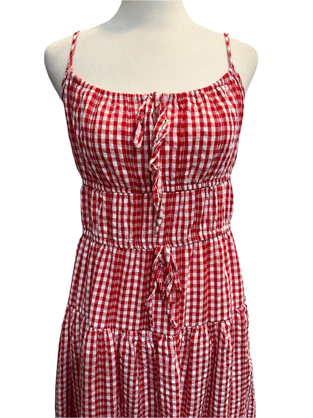 Sim & Sam Red Gingham Max Dress with Smocked Bodice - Large - Picture 4 of 9